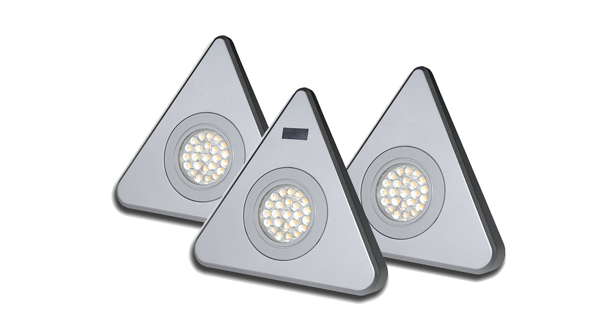 LED-Dreieckleuchte "DF-1919", 3er-Set, Sensor-Zentralschalter (3x 1,7W)